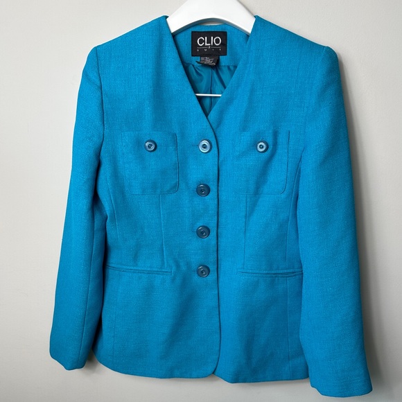 Vintage Azure Blue 2pc Blazer & Skirt Suit Size 6 - Picture 3 of 13